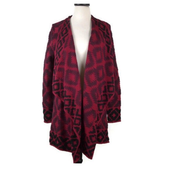 Lucky Brand Southwest Aztec Yellowstone Red Waterfall Cardigan Sweater Medium - Picture 2 of 13